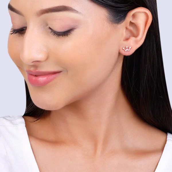 Rose Gold Tiara Stud Earrings - Image 2